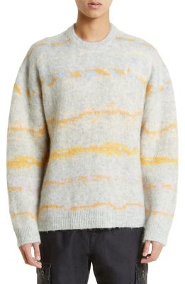 John Elliott Wavy Stripe Jacquard Sweater in Light Grey/Yellow