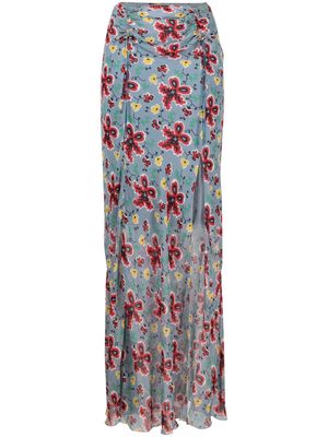 John Galliano Pre-Owned 1990s floral-print strapless dress - Blue