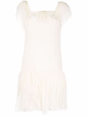 John Galliano Pre-Owned 1990s ruffled short-sleeved silk dress - Neutrals