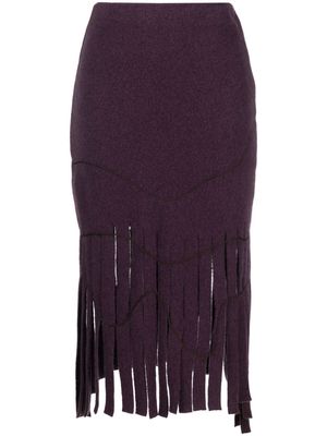 John Galliano Pre-Owned 1990s wool-blend fringe midi skirt - Purple