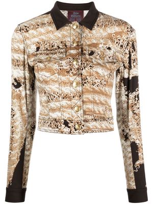 John Galliano Pre-Owned 1990s woven print cropped jacket - Neutrals