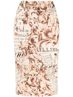 John Galliano Pre-Owned 2000s baroque-print pencil skirt - Neutrals