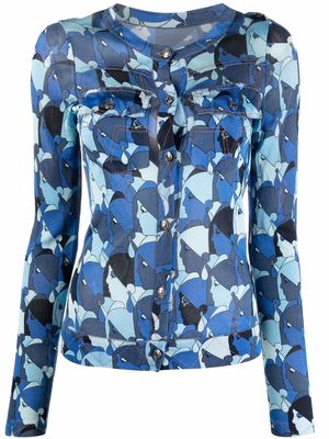 John Galliano Pre-Owned 2000s faces print buttoned cardigan - Blue