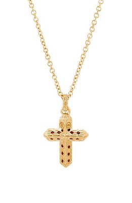 John Hardy Carved Chain Diamond Cross Pendant Necklace in Gold