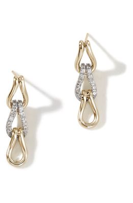 John Hardy Surf Pavé Diamond Link Drop Earrings in Gold