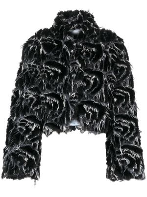 John Richmond abstract-print faux-fur coat - Black