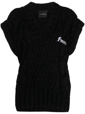 John Richmond cable-knit short-sleeved jumper - Black