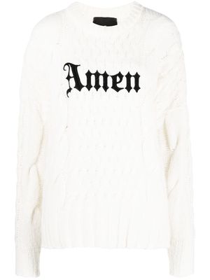 John Richmond cable-knit slogan jumper - White