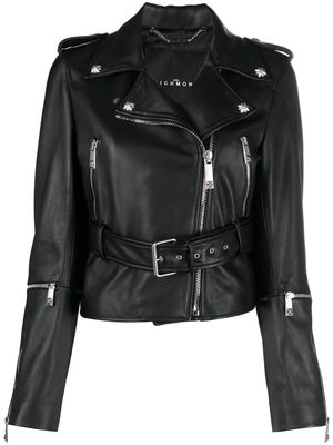 John Richmond cropped leather biker jacket - Black