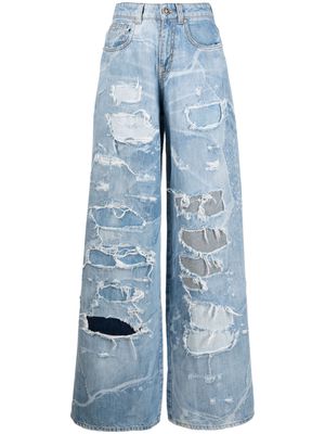John Richmond distressed-effect wide-leg jeans - Blue