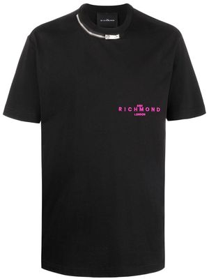 JOHN RICHMOND embroidered-logo zip-detail T-Shirt - Black