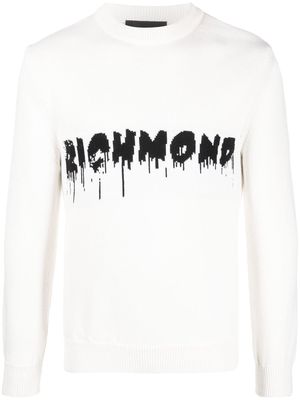 John Richmond intarsia-knit logo jumper - White