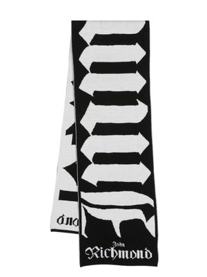 John Richmond intarsia-knit logo scarf - White