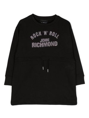 John Richmond Junior crystal-embellished drawstring cotton dress - Black