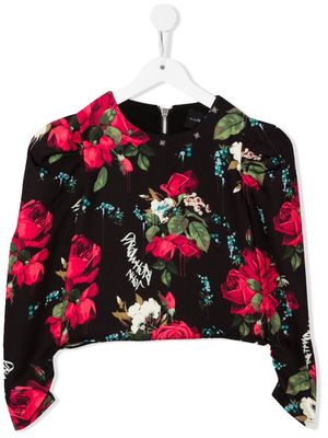 John Richmond Junior floral cropped hoodie - Black