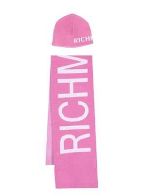 John Richmond Junior intarsia-knit logo scarf and beanie set - Pink