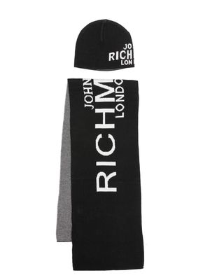 John Richmond Junior intarsia-knit scarf and hat set - Black