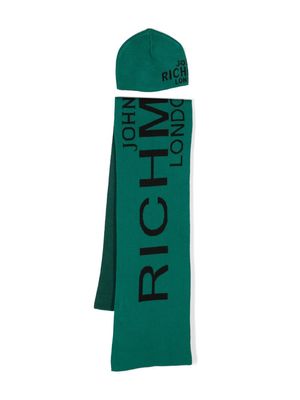 John Richmond Junior intarsia-knit scarf and hat set - Green