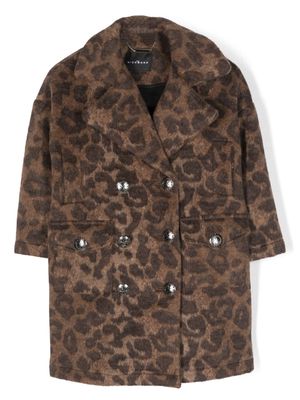 John Richmond Junior leopard-pattern logo-embroidered coat - Brown