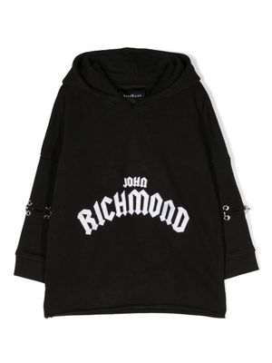John Richmond Junior logo-appliqué ring-embellished cotton hoodie - Black