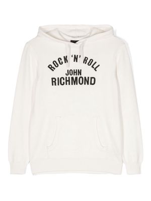 John Richmond Junior logo-embroidered drawstring hoodie - White