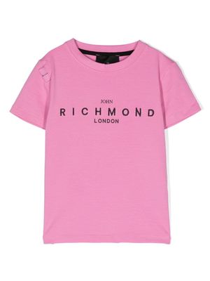 John Richmond Junior logo-lettering embroidered jersey T-shirt - Pink