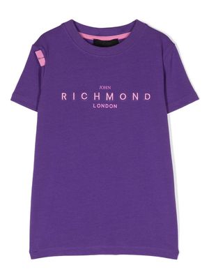 John Richmond Junior logo-lettering embroidered jersey T-shirt - Purple