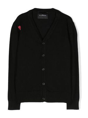 John Richmond Junior logo-patch fine-knit cardigan - Black