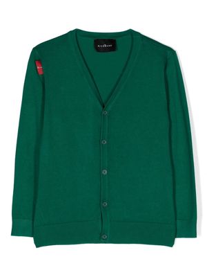 John Richmond Junior logo-patch fine-knit cardigan - Green