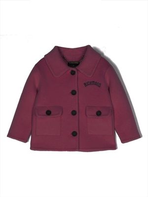John Richmond Junior logo-patch wool-blend coat - Pink