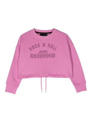 John Richmond Junior logo-print cotton cropped sweatshirt - Pink