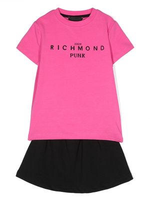 John Richmond Junior logo-print cotton skirt set - Pink