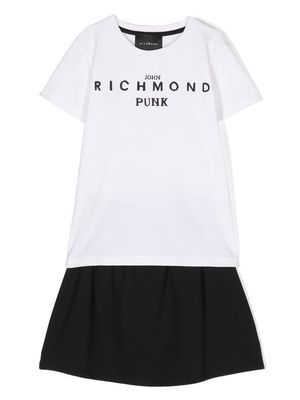 John Richmond Junior logo-print cotton skirt set - White