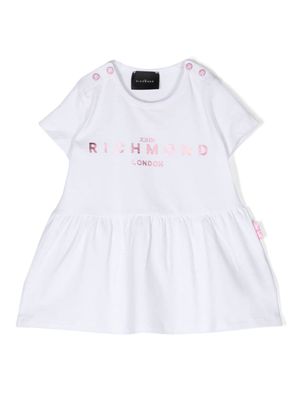 John Richmond Junior logo-print flared dress - White