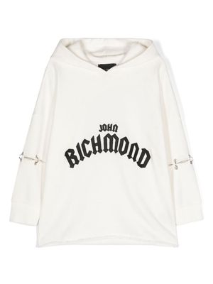 John Richmond Junior logo-print piercing hoodie - White