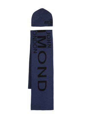 John Richmond Junior logo-print scarf set - Blue