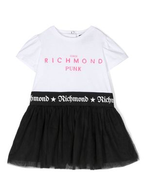 John Richmond Junior logo-print short-sleeve dress - White