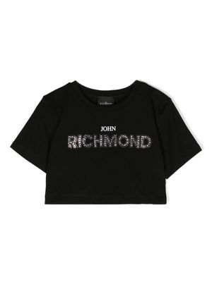 John Richmond Junior rhinestone-logo cropped T-shirt - Black