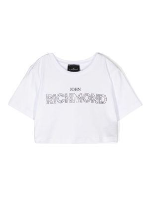 John Richmond Junior rhinestone-logo cropped T-shirt - White