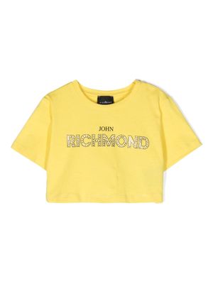 John Richmond Junior rhinestone-logo cropped T-shirt - Yellow