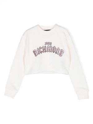 John Richmond Junior sequin-logo cropped sweatshirt - White