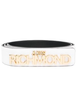 John Richmond logo-buckle leather belt - White