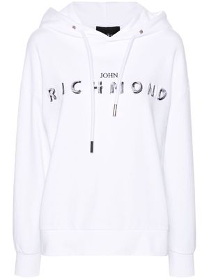 John Richmond logo-embroidered cotton hoodie - White
