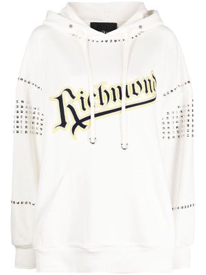 John Richmond logo-patch studded hoodie - White