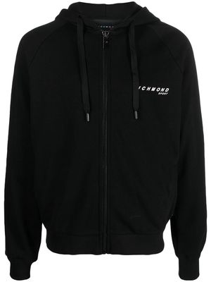 John Richmond logo print zip-up hoodie - Black