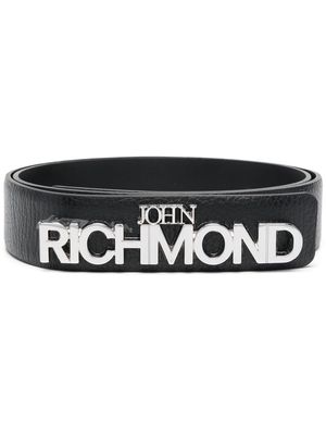 John Richmond metallic logo-buckle leather belt - Black