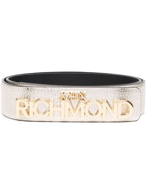 John Richmond metallic logo-buckle leather belt - Gold