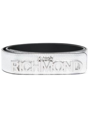 John Richmond metallic logo-buckle leather belt - Silver