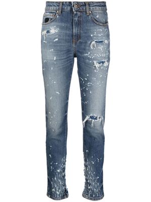 John Richmond paint splatter-print skinny-cut jeans - Blue