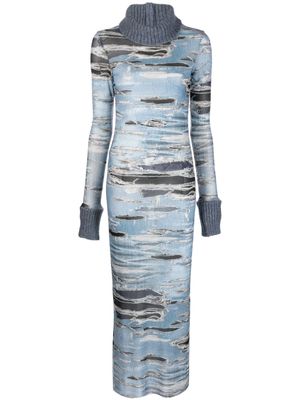 John Richmond panelled graphic-print maxi dress - Blue